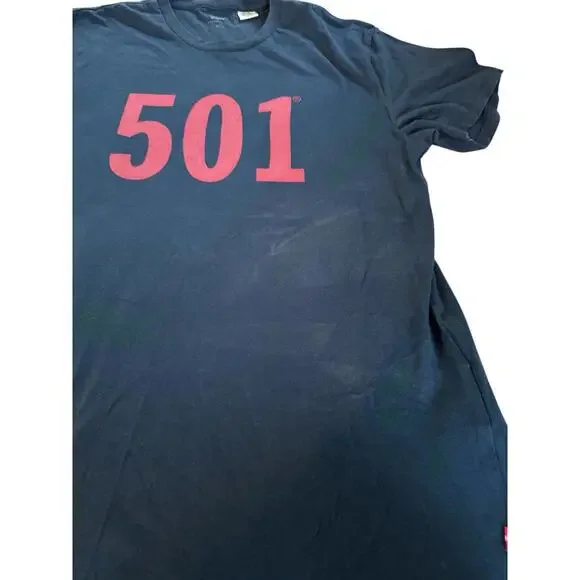 LEVIS 501 T-Shirt Blue With Red Letters Size Medium LEVIS Graphic Shirt - Picture 7 of 8